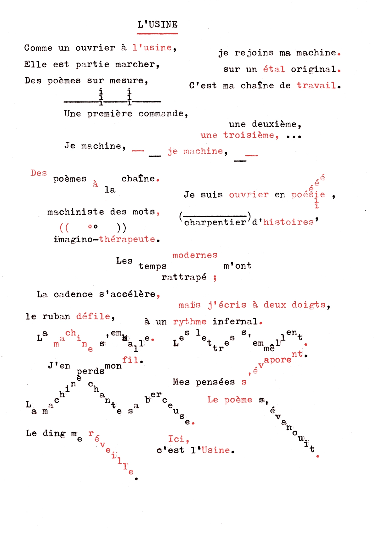 Poème L&rsquo;Usine écrit par Martin Paon à la machine à écrire